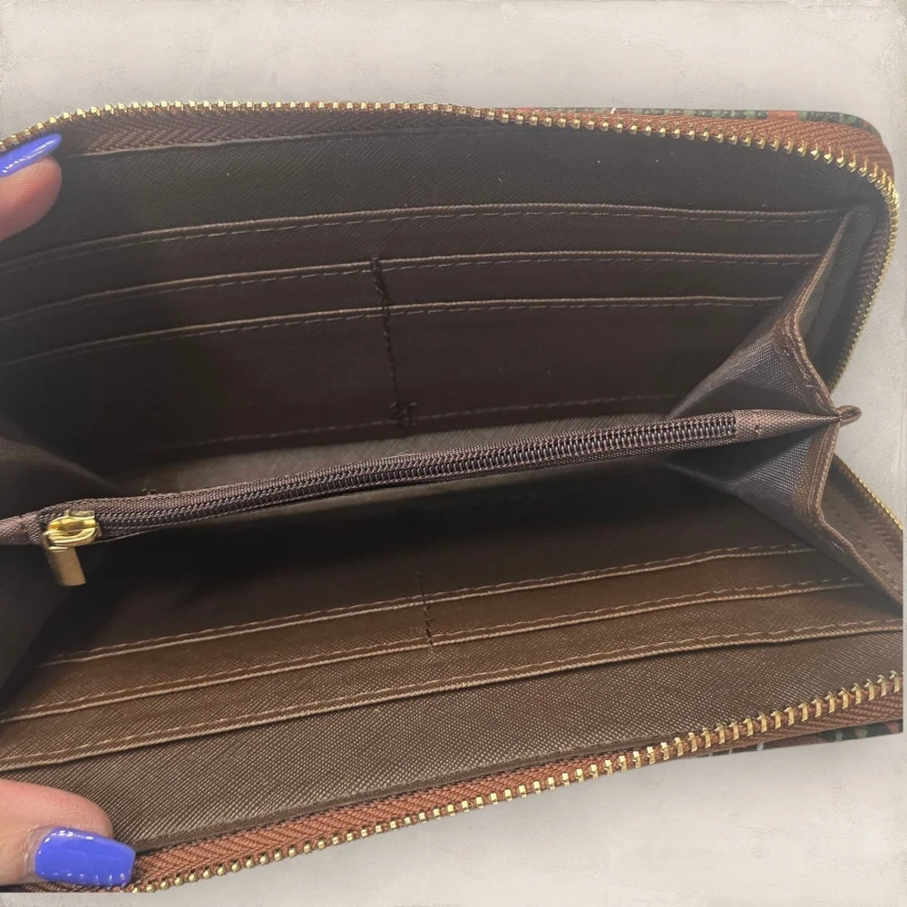 Graffiti Print Zip Around Wallet‎ Wristlet Vegan Leather NEW